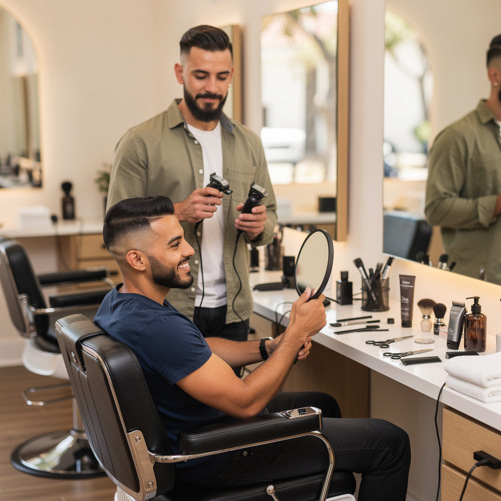Uptown Barber Shop Santa Barbara - skilled barber performing a precision haircut on a client